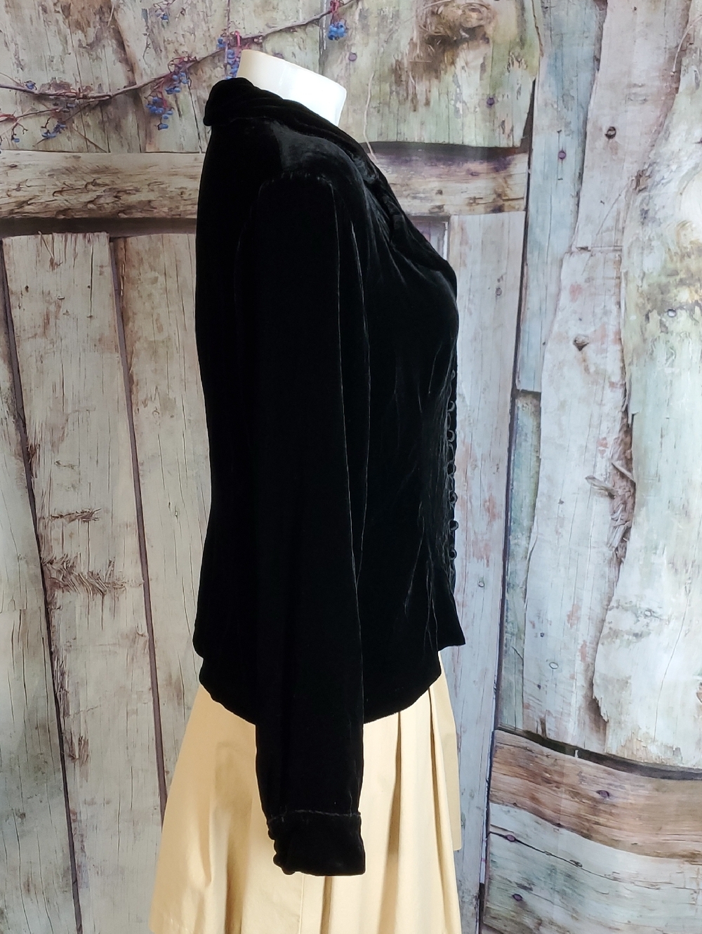 J Peterman 14 Black Velvet Button-Front Jacket Blouse un-lined shrug - Picture 5 of 6